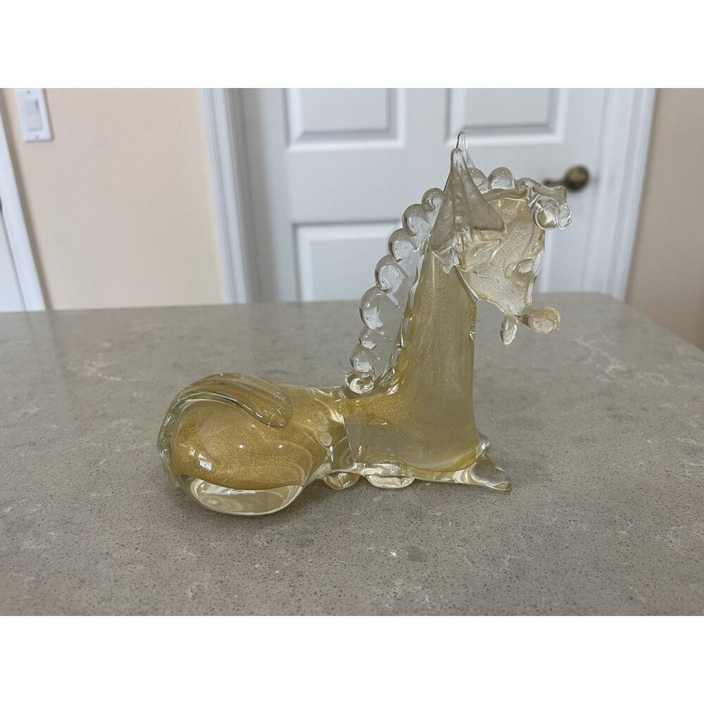 Vintage Murano Style Glass Blown Gold Horse